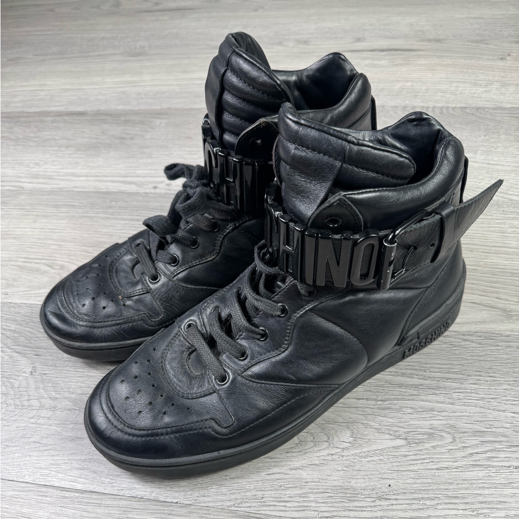 Moschino Shoes Menâs 43 Black Leather High Top Sneakers Made In Italy Designer